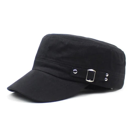 Army Cap Men Women Pure Color Washed Cotton Flat Top Cap Summer Autumn Adjustable Chapeau Visor Hat