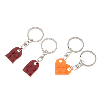2Pcs Cute Love Heart Brick Keychain for Couples Friendship Women Men Girl Boy Lego Elements Key Ring Birthday Jewelry Gift