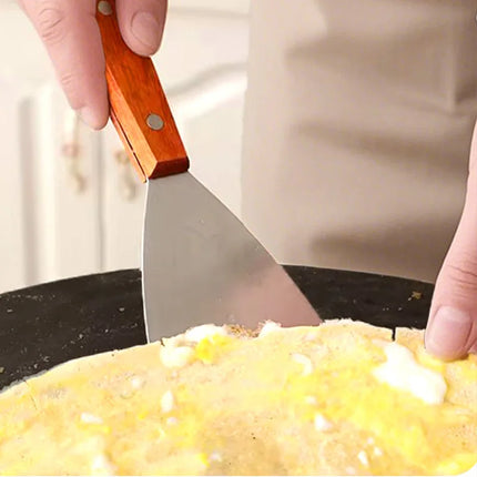 Stainless Steel Oblique Spatula Steak Burger Pancake Pizza Scraper Shovel Wooden Handle Barbecue Utensils Kitchen Cooking Tools