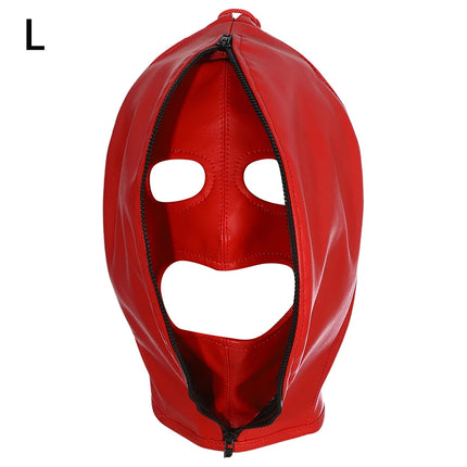 Leather Mask Full Face Double Layer Headgear Zip Head Hood Adjustable Lace-up Leather Bondage Masks Halloween Cosplay Party Mask