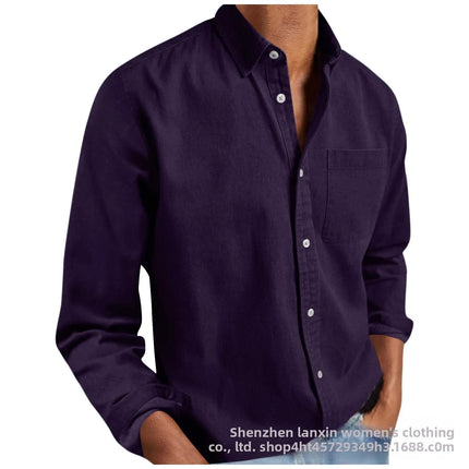 Long Sleeve Collared Men's Shirt Business Commute Style Polyester Fabric Machine Washable Spring Autumn Collection 2025