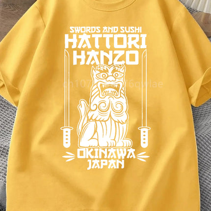Hattori Hanzo RED Swords and Sushi Kill Bill Okinawa Japan tarantino T-Shirt Crew Neck Short Sleeves Loose Fashion Streetwear