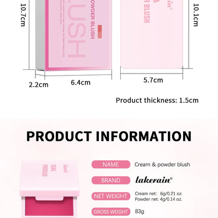 2IN1 Creme & Powder Blush Matte Natural Blush Eye Makeup Palette Long Lasting High Color Rendering Bright Pinky Patrick Ta Blush