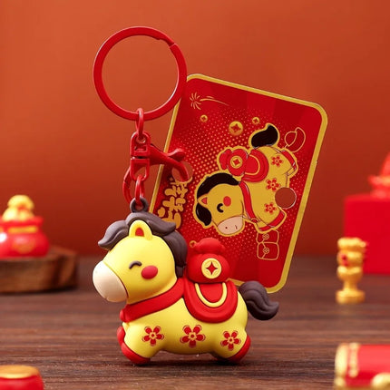 Cartoon Horse Keychain Year of Horse Lucky Zodiac Pony Keyring Horse Pedant Chinese Zodiac Horse Design Key Ring New Year Gift