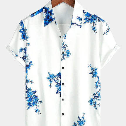 Summer Mens Striped Floral Patchwork Hawaiian Shirt 3D Print Short Sleeve Pocket Casual Oversized Beach Camisa Havaiana Listrada
