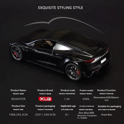 XLG 1:24 Tesla Roadster R Concept - Convertible Alloy Die-Cast Model with Sound, Light & Pull-Back Action, Collector‘s Edition