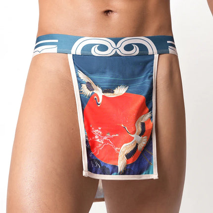 Japanese Sumo Two-piece Young Men's Sexy Low-rise Underwear Lingerie Print Kimono Underwear Thongs