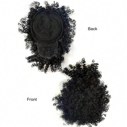 Afro Puff Drawstring Ponytail with Bangs Pineapple Updo Hair for Black Women, Short Kinky Curly Synthetic Ponytail Bun