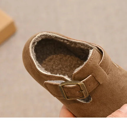 Children Flat Shoes Suede for Winter Kids Moccasins Non-slip Soft Sole 2024 Brand New Boys Girls Leather Shoes Warm Retro Trendy