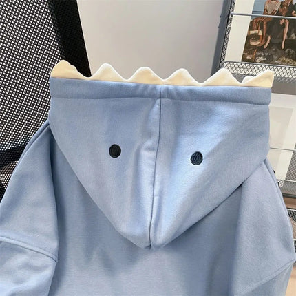 Aesthetic Long Sleeve Fleece Shark Hoodies Pullover Top Coat Hooded Sweatshirts Casual Loose Shark Hat Sweater Couple Clothes