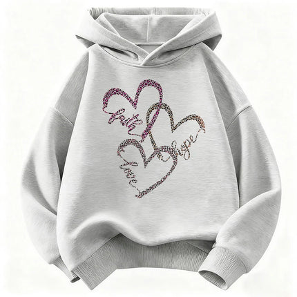 Hoodies Leopard Print with Love Heart Design Children's Sweatshirt Cute Hoody for Boys Girls Autumn Spring Casual Clothes