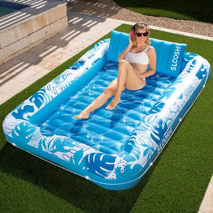 Joyfy 4 in 1 Suntan Tub Raft Floatie Inflatable Tanning Pool Lounger Float Sunbathing Bed Lounge for Water Summer Party Gifts