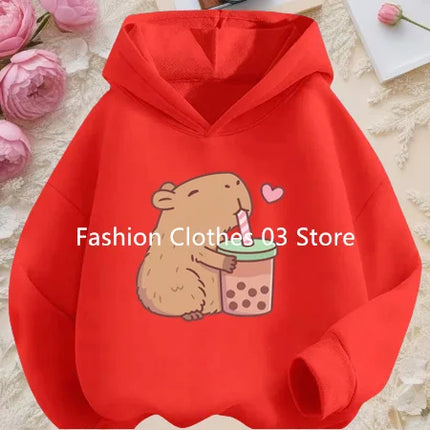 Cartoon Fun Capybara Cute Print Boys and Girls Soft Hoodie Fall and Winter Outdoor Leisure Sports Children's Hooded Sweatshirt