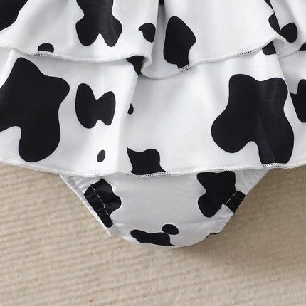3PCS Cute Cow Pattern Baby Girl Clothes Set Short Sleeve Bodysuit+Short Skirt+Headband Summer Daily Wear for 1-18 Months Toddler