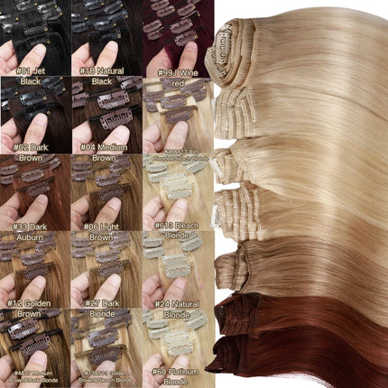 100% Human Human Hair Hair Weft 7pcs 24inch Straight Clip In Extensions #60 P27-613 Party Hair Wholesale