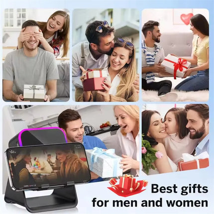 Magnetic Induction Speaker Phone Stand Wireless Bluetooth Phone Holder Amplifier Portable Desk Speaker with RGB Light Super Bass