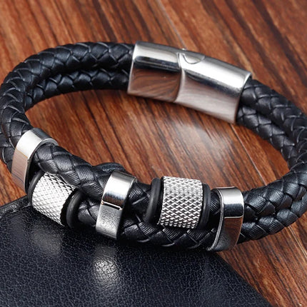 Charm Braid Rope Bracelet For Men Stainless Steel Magnetic Buckle Genuine Leather Bracelets & Bangles Male Female Jewelry