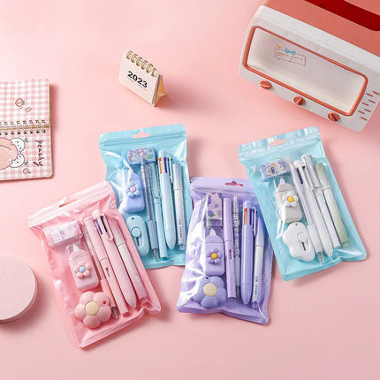 7-In-1 Stationery Set Children Back To School Gel Pen Highlighter Ballpoint Pen Eternal Pencil Tape Eraser Kids Prize Xmas Gift