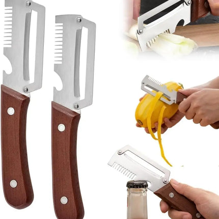 2 Packs Premium Vegetable Peeler with Wooden Handle, Multi-Functional Bottle Opener Kitchen Gadgets Tool for Fruit Pumpkin Potato Carrot Veggie