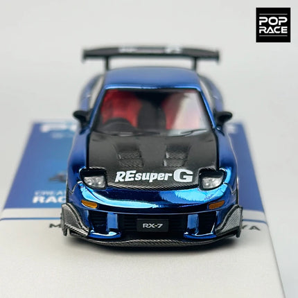 POPRACE 1:64 Chrome blue RX7 FD3S RE alloy car model 223