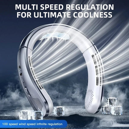 2026 New Air Cooler USB Hanging Neck Fan Portable Leafless Mini Charging Mute LED Digital Display Electric Fan