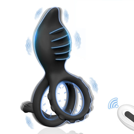 Remote Control Vibrating Cock Ring Ejaculation Delay Penis Ring with Tongue Licking Clit Stimulator Adult Sex Toy for Couples
