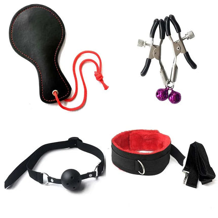 Erotic BDSM Kits for Couples - Sex Bondage Set with Handcuffs Gag Whip Nipple Clamps Anal Butt Plug Tail - Adult Toys for Women