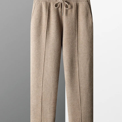 100% Wool Men's Knitted Long Pants Autumn Winter Thickened Slim Fitting Solid Color Warm Flat Corner Pants Leisure