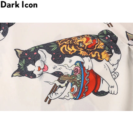 Dark Icon Harajuku Cat Polo Shirt Short Sleeve Men 2023 Summer Men's Hawaiian Man Blouse