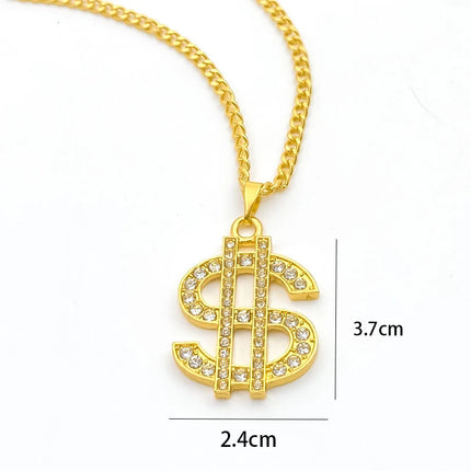 FTCY Gold Color Plated Chain for Men with Dollar Sign Pendant Necklace Hip Hop Dollar Necklace Music Festival Party Gift Jewelry