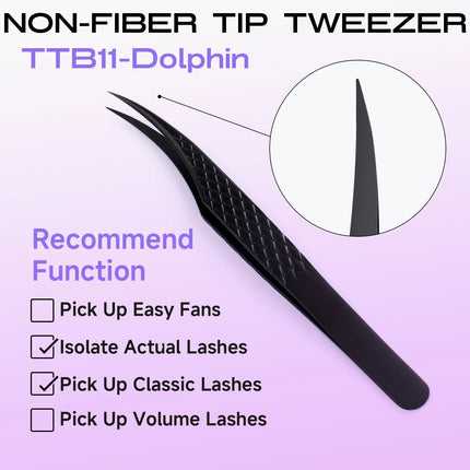 Fiber Tip Lash Extension Tweezer, Titanium Black Eyelash Nano Tip Tweezer for Lash Tech Supplier