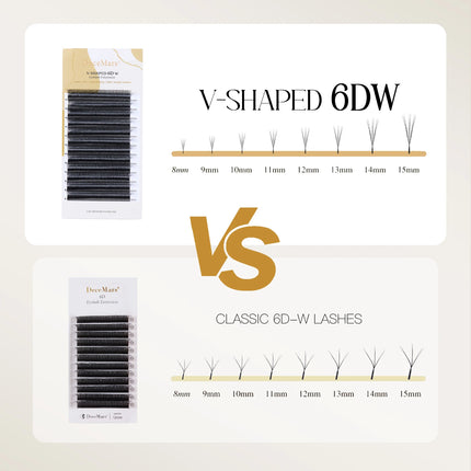 DeceMars V-shaped 6D eyelash extensions Matte Black 12 Rows/Tray for Makeup