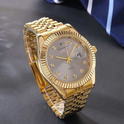 Classic Men's Steel Strap Luxury Wristwatch Business Calendar Stainless Steel Round Male Quartz Watches Clock Wristwatches ﻿