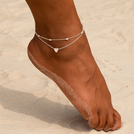 Female Heart  Anklets Bracelet Sandals Foot Jewelry Leg New Anklets on Foot Bracelets for Women Leg Chain Jewelry Accessories
