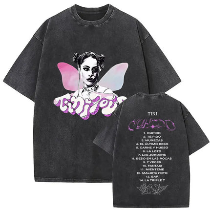 Singer Tini Stoessel Futtura Album 2025 Graphic T Shirts Men Women Fashion Casual Washed Vintage T-shirt Fans Gift Streetwear