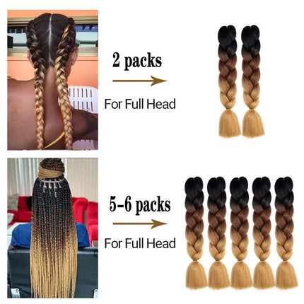 Synthetic 24inch 1Pcs Ombre Jumbo Braiding Hair Extensions High Temperature Fiber Hair Extensions for Box Braids Braiding Hair