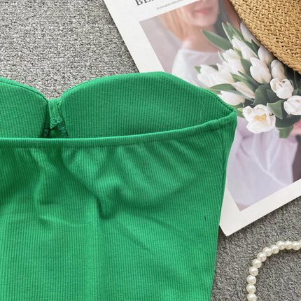 Strapless Western Style Skinny Tanks Camis for Women Summer Casual Solid Colours Female Corset Crop Tube Tops with Built In Bras