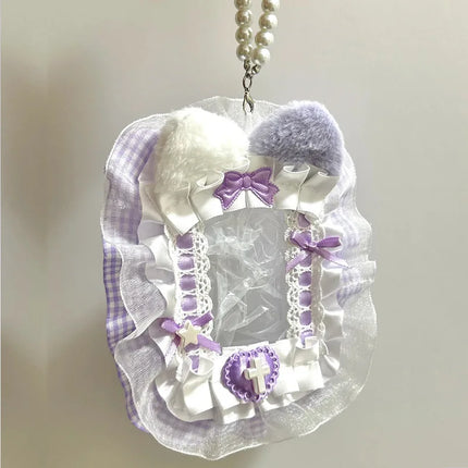 Colorful Lace Photocard Holder Keychain Cute Ribbon Card Case Badge Protector For Bags Keys Anime Events Aesthetic Girls Gift