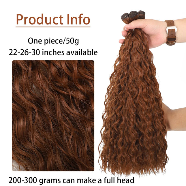 Synthetic Curly Hair Bundles Water Wave Hair Extension 1PC/Pack 50g Red-Orange Color Gold Heat Resistant Fiber Kinky Curly Hair