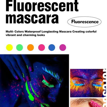 Fluorescence Mascara Waterproof No Blooming Fast Dry Colorful Neon Eyelashes Curling Yellow Blue Lengthens Eye Lashes Cosmetics