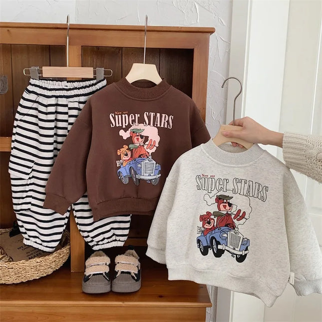 2025 Winter New Baby Long Sleeve Fleece Sweatshirt Infant Boy Girl Cartoon Warm Pullover Toddler Velvet Thick Casual Top Clothes