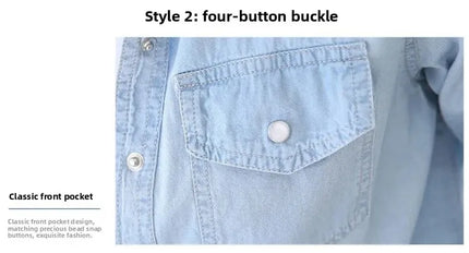 Slim Fit Cotton Denim Shirt Long Sleeve Women's Spring Autumn Summer Student Professional Outerwear Fashionable Casual Top