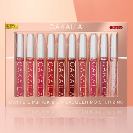 10pcs/set Nude Lip Gloss Matte Velvet Lipstick Waterproof Long-lasting Liquid Lipstick Women Moist Lip Tint