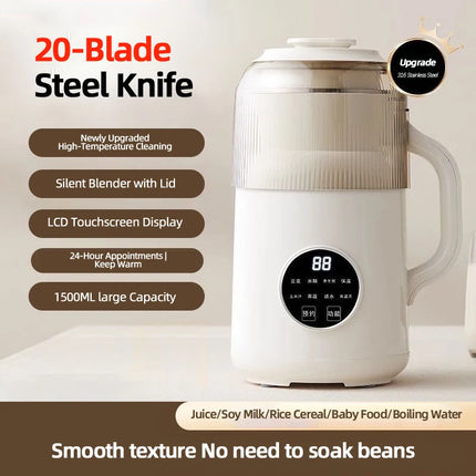 1.5L Multifunction Blender Multi-Function Blender Soundproof Chamber Soy Milk Maker Mini Home Soy Milk Maker Silent No filtering