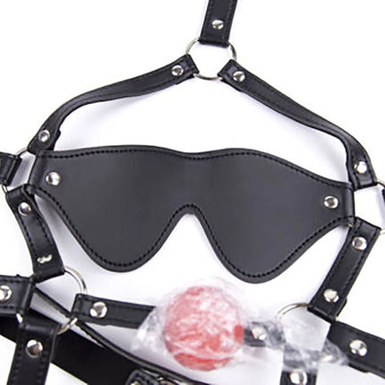Leather gag head harness bondage Open mouth mute restraint solid silicone ball Adult fetish products Sex games toys for women