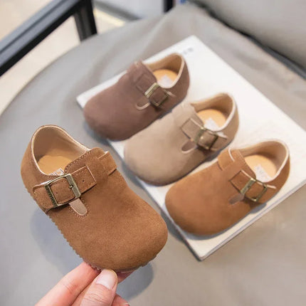 Boys Girls Flat Shoes Retro Non-slip Sweet Kids Moccasins Soft Sole 2024 New Fashion Children Leather Shoes Hook&loop Elegant