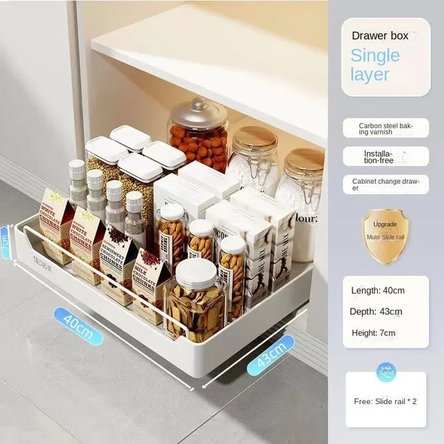 New Kitchen Storage Rack with Slide Rails Pull-out Kitchen Drawer Type Storage Tray Spice Box Storage Rack Cabinets Organizer