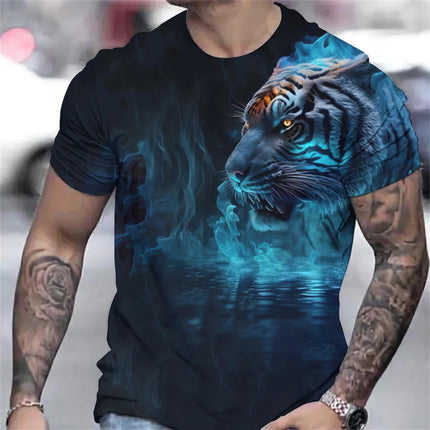Tiger Print Men's Pattern Design O Neck Novelty T Shirt Temperament Casual Comfortable T Shirt Summer Men's 3D Clothing Tops
