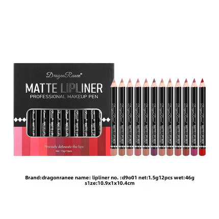 Long Lasting Matte Lip Liner 12 Colors Set Waterproof High Pigment Nude Wooden Pencil Lip Makeup Kit for Daily Use