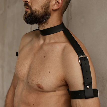 Goth Bdsm Neck Bondage PU Leather Harness Sexy Men Gay Bdsm Belt Erotic Costume Collar Fetish Wear Club Party Sex Accessories